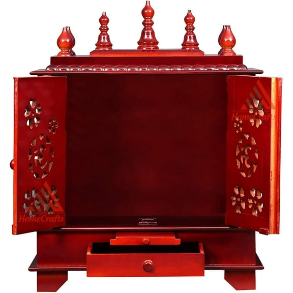 Homecrafts Wooden Pooja Mandir Temple for Home (Large 24 X 12 X 30 W X D X H inch, HON, Red)