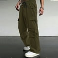 thumbnail image 2 of Dwelliawo Men's Casual Cargo Pants Casual Athletic Straight Leg Pants Drawstring Loose Fit Cargo Pants Lightweight Fitness Pants Trousers with Pocket Green M, 2 of 4