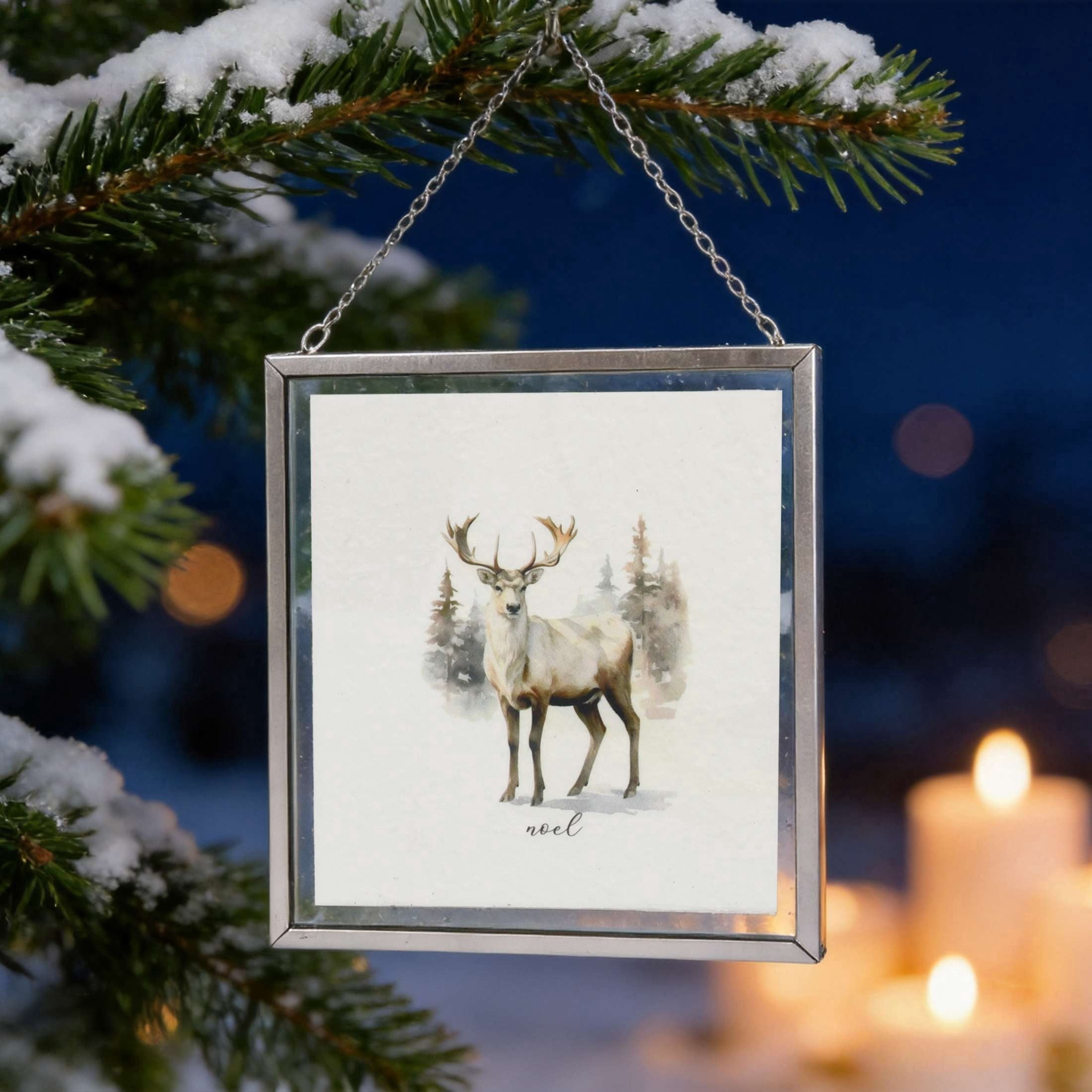 Double-Sided Poinsettia and Deer Framed Christmas Wall Art, White and Green, 8" x 8", by Holiday Time