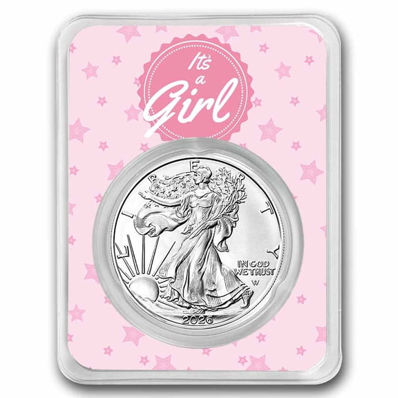 2026 1 oz Silver Eagle - w/"It's A Girl", Pink Card, In TEP