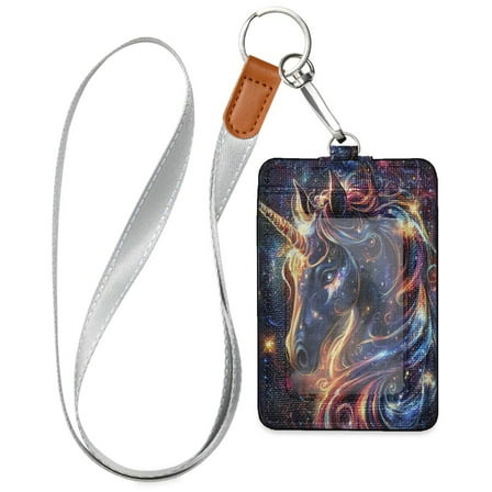 PU Leather ID Badge Holder Stylish Badge Holders with Lanyard (4.3x2.8x0.3in) for Cards & Credentials An Enchanting Unicorn