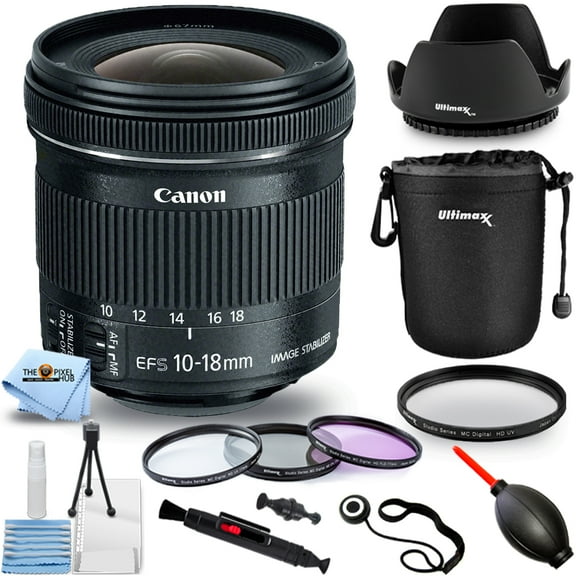 Canon EF-S 10-18mm f/4.5-5.6 IS STM Lens   Pouch   Filter Kit Bundle