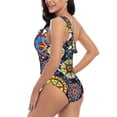 thumbnail image 4 of Picia Colorful Compasses Pattern Women's One Piece Swimsuits,One Shoulder Swimwear Asymmetric ,Ruffle Monokinis Bathing Suits,High Waisted Flattering Bathing Suits-X-Large, 4 of 8