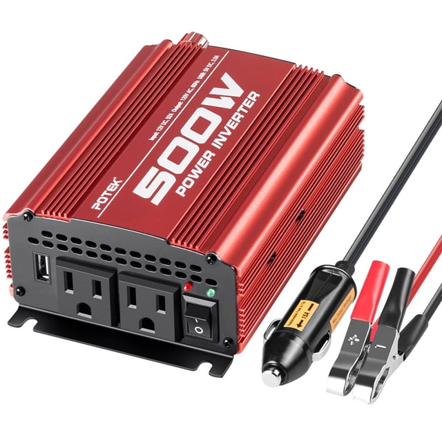 Inversor de corriente para coche POTEK de 500 W DC 12 V a AC 110 V 2 salidas AC