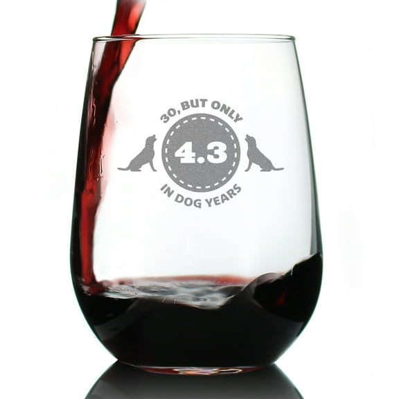 Bevvee Stemless Wine Glass 17 oz Dog Years 30 Dog Lover Gifts Wine Glasses