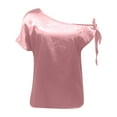 thumbnail image 3 of Womens T Shirts Summer Tops 2025 Solid Color Satin One Shoulder Short Sleeve Stylish Tees Tshirts Shirts for Women, 3 of 6