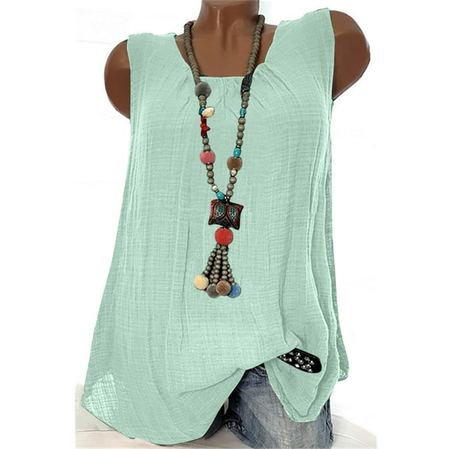 EQWLJWE Spring Saving!Summer Tank Tops For Women Loose Fit Pleated Square Neck Sleeveless Tops Curved Hem Flowy,Solid Ruffled Square Collar Tank Top Women ,Casual Summer Tank Tee Sleeveless Shirt