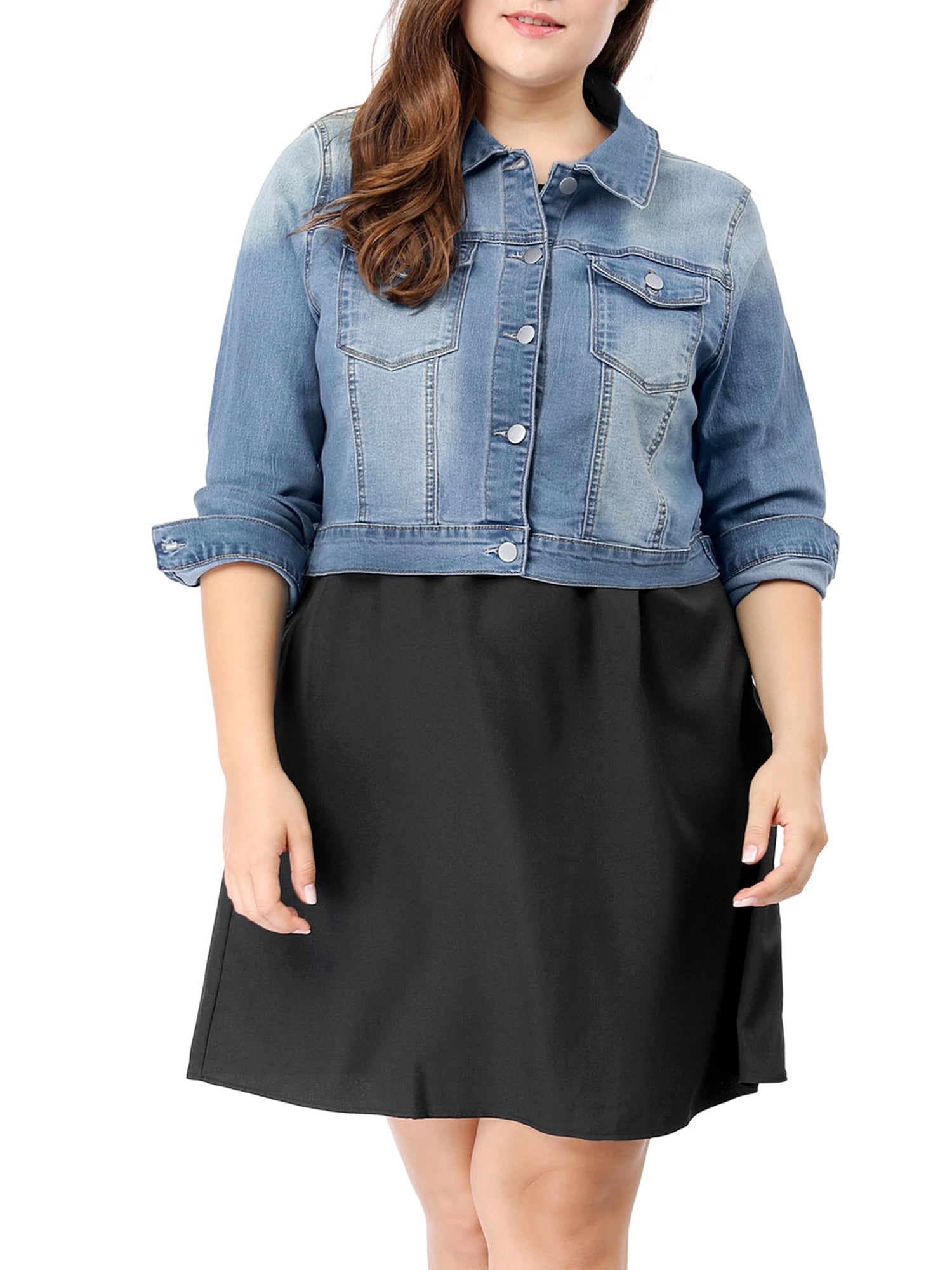DARING DIVA Women's Plus Button Closed Cropped Denim Jacket 6X Light Blue