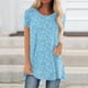 thumbnail image 2 of Camiseta de Cuello Redondo de Manga Corta de Raglan Impresa Casual para Mujeres con Espalda Corta Delantera Larga, 2 of 5