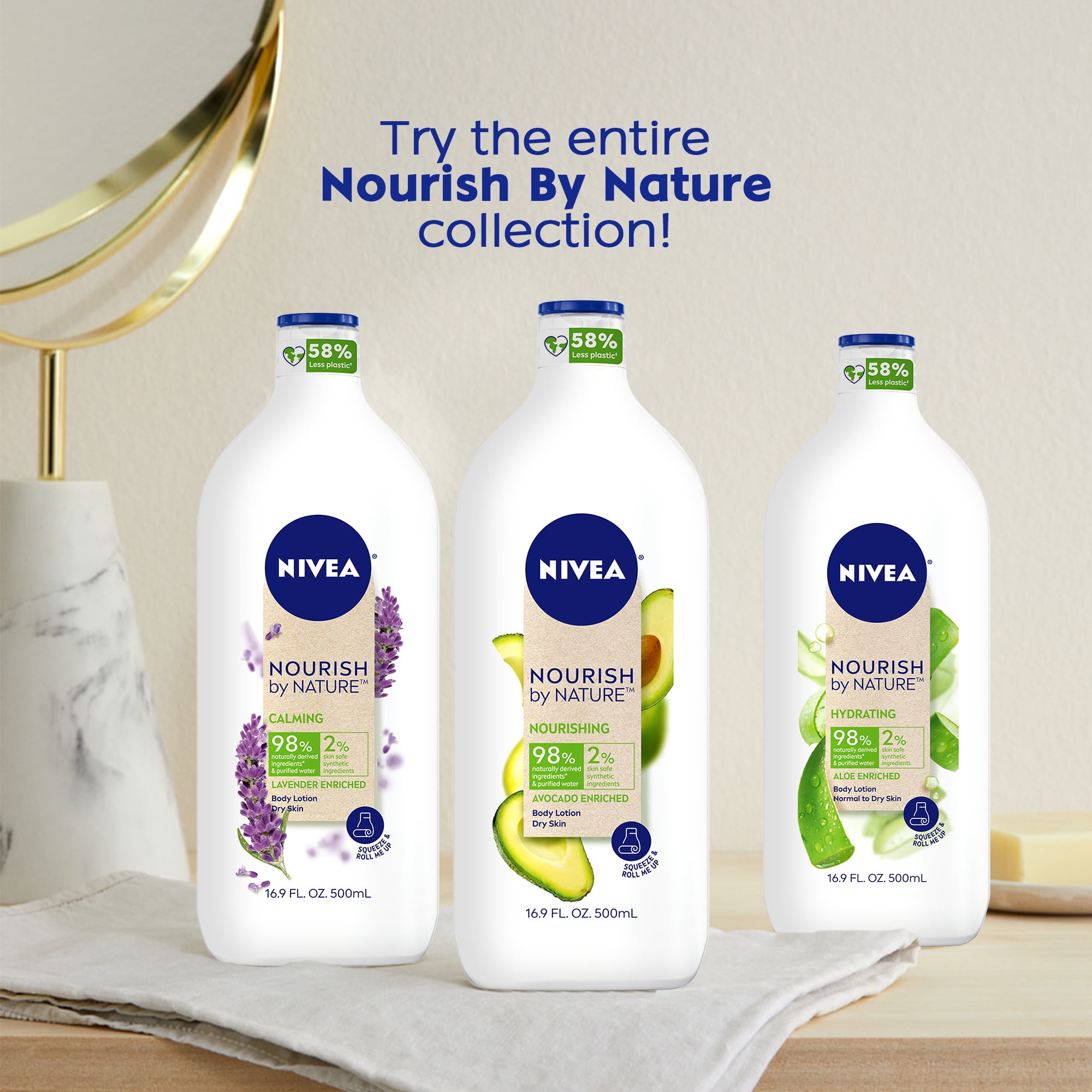 NIVEA Nourish by Nature Aloe Enriched Hydration Body Lotion, 48Hr Moisturizer, 16.9 fl oz