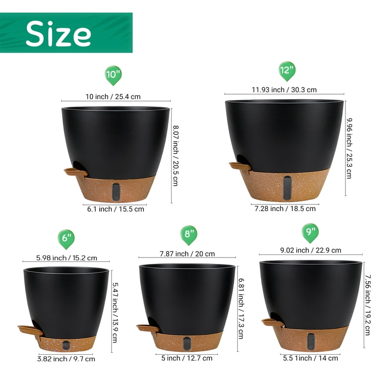 Fiason Large Self-Watering Plant Pots, 5-Pack, Black photo 2
