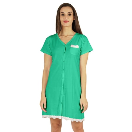 

Inkmeso Solid Button Down Nightgown Sleepwear For Womens V- Neck Nightshirt Sleepdress