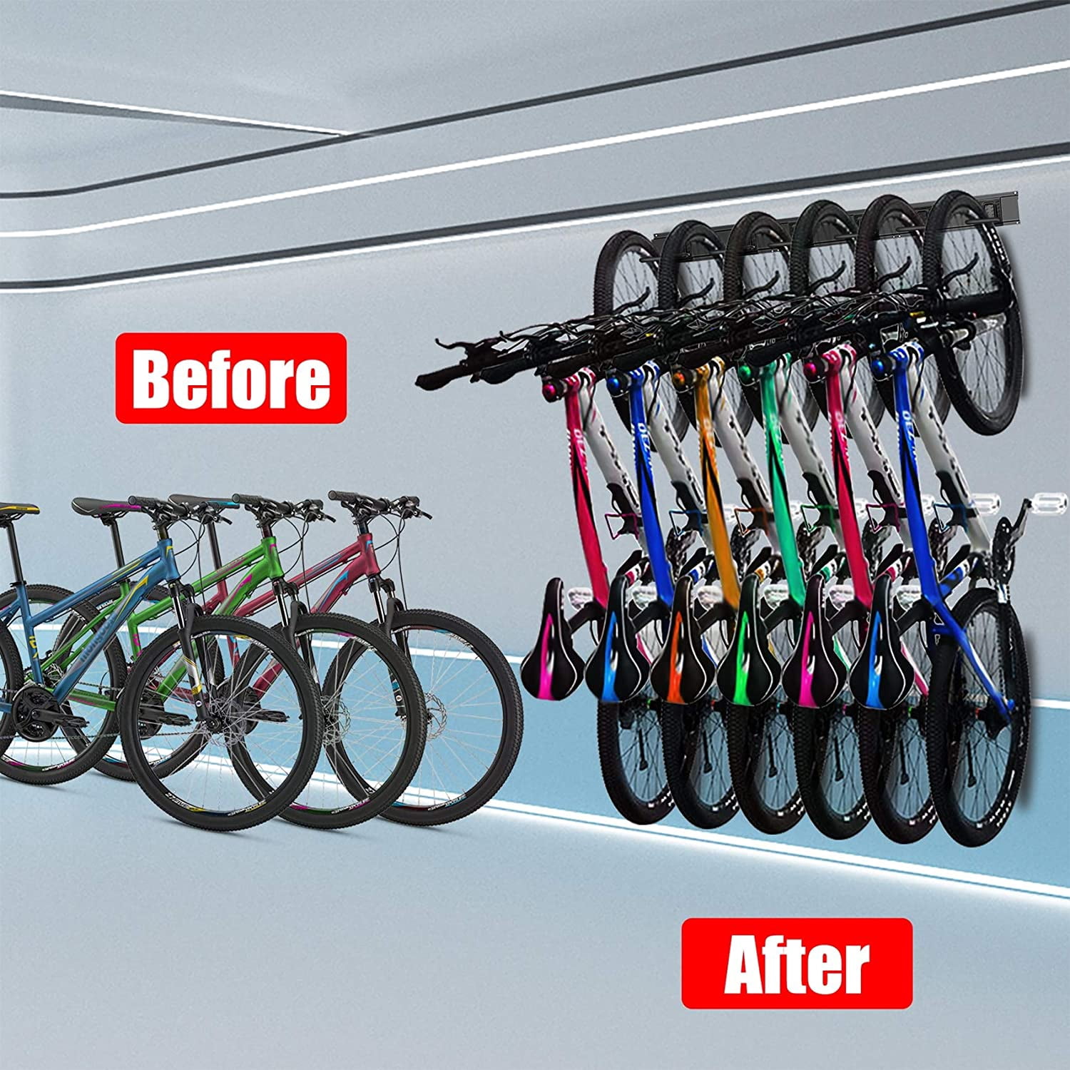 Bike Storage Rack, 6 Bike Hooks for 