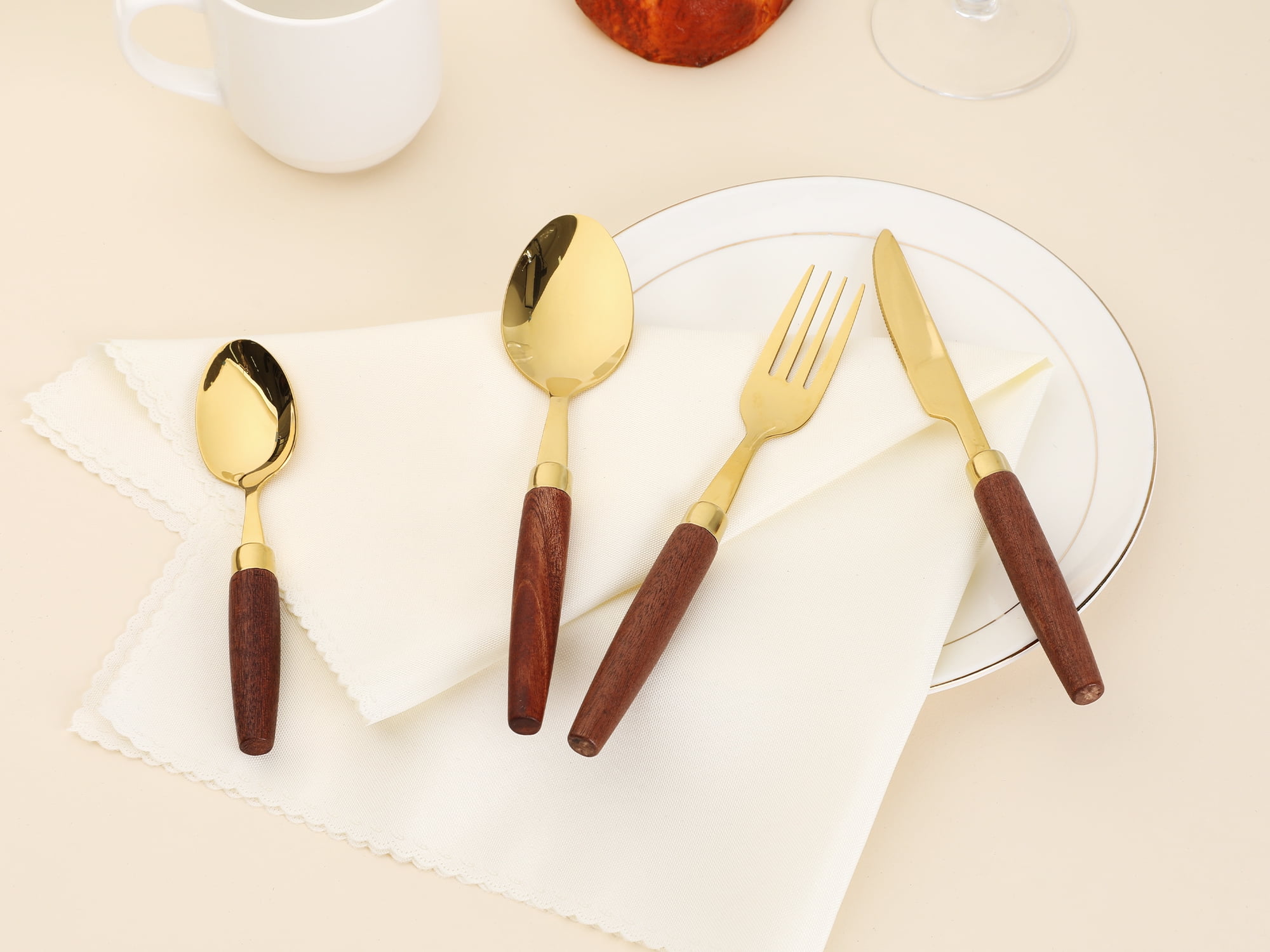 Unique Bargains Flatware Set Stainless Steel Silverware Gold 4 Pcs