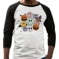 thumbnail image 2 of Halloween Smileys Three-Quarter Raglan Sleeve Baseball Shirt Unisex 2X-Large White/Black, 2 of 5