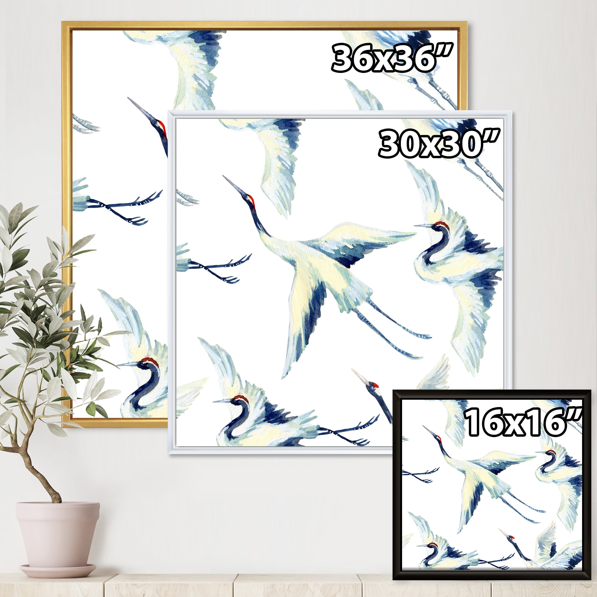 Designart 'Asian Crane Bird Impression I' Traditional Framed Canvas Wall Art Print