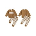 thumbnail image 2 of Baby Toddler Boy Fall Outfits 0 6 12 18 24 Months 2T 3T Long Sleeve Crew Neck Embroidery Sweatshirt + Plaid Pants Set Spring Clothes, 2 of 9