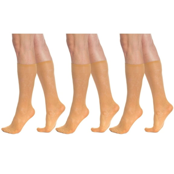 Floral Sheer Knee-High Socks (3 Pairs) - 15 Denier Stay-Up Band, 90% Nylon - Women's One Size