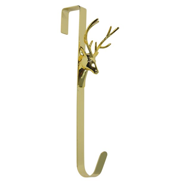 15.25&quot; Shiny Gold Deer Over the Door Christmas Wreath Hanger - Walmart