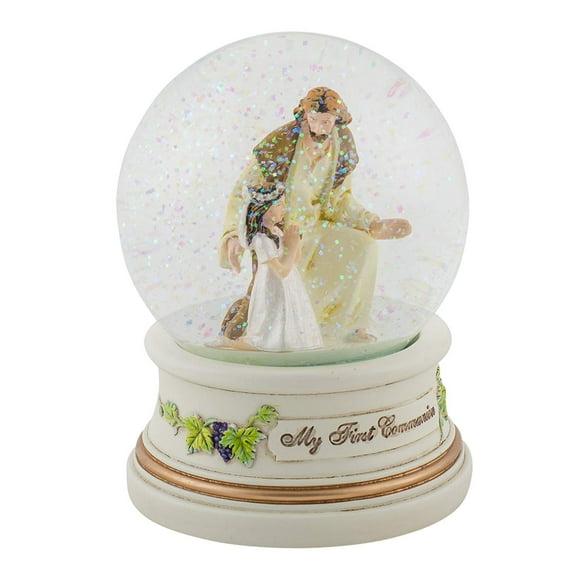 Roman 41509 Jesus with Girl First Communion 5.5 Inch Musical Glitter Dome Globe