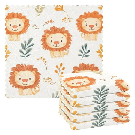 

6 Pieces of Kitchen Towels 11x11Inch Kitchen Dish Cloths Kitchen Dish Towels Reuseable Cleaning Cloths Cute Little Orange Lion