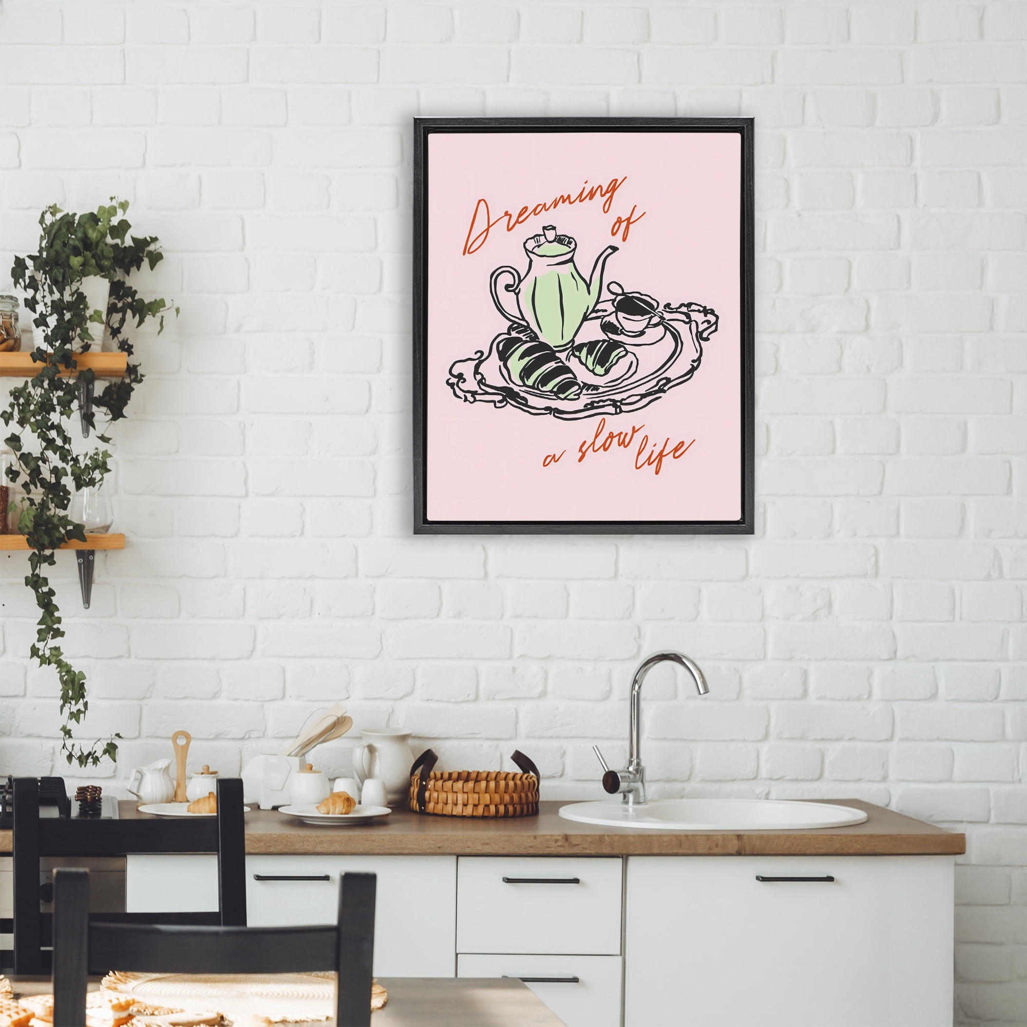 Stupell Industries Slow Life Tea Platter Black Framed Floater Canvas Wall Art, design by The Prints Vibe