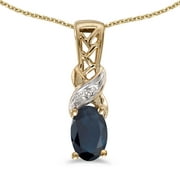 10k Yellow Gold Oval Sapphire And Diamond Pendant with 16" Chain