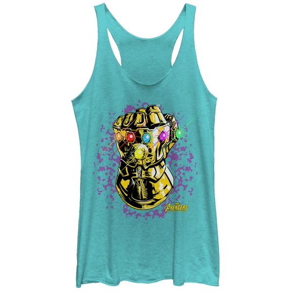 Women's Marvel Avengers: Avengers: Infinity War Gauntlet Sparkle  Racerback Tank Top Tahiti Blue Medium