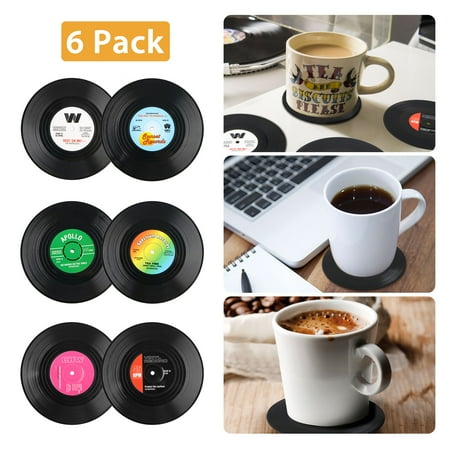 Grapes Wine Bottle Coaster - (6 Pieces)EEEkit Round Coasters, Vintage Record Style, Food Grade Plastic, Fits Any Large and Small Glassware, Mug Cup Tea Cup or Bottle