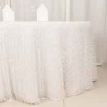 Efavormart 120" White Fringe Shag Polyester Round Tablecloth