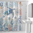 thumbnail image 4 of Turtle Coral Starfish Fabric Shower Curtain Marine Life Ocean Wood Grain Washable Shower Curtains for Bathroom, Waterproof Bath Curtain with Hooks Home Decor 72x72in, 4 of 8