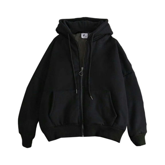 Wuxian Womens Unisex Sweatshirt Casual Oversized Wool Lined Hoodie Long Sleeve Jacket Autumn Cozy Comfortable Lightweight Soft Outerwear With Pocket Coat,Black,L