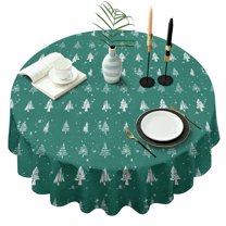 Green Christmas Tree and Snow Pattern Round Tablecloth 60"x60",Wrinkle Wipeable Table Cloth for Kitchen Dining Room Picnic Patio Party