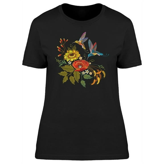 Two Hummingbirds With Flowers T-Shirt Women -Image by Shutterstock, Female x-Large