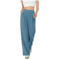 thumbnail image 1 of Amzcrzy Pantalones Vestir Mujer Color Liso S-2XL - Cintura Alta Elástica, Pliegues Frontales, Sin Cremallera, Bolsillos, Para Trabajo Azul, 1 of 5