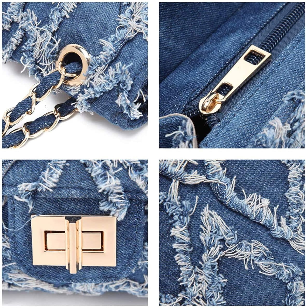 Kwuty Kwuty Women Small Shoulder Bags Quilted Crossbody Distressed Jean Denim Purse Evening Bag Clutch Handbag with Chain Strap