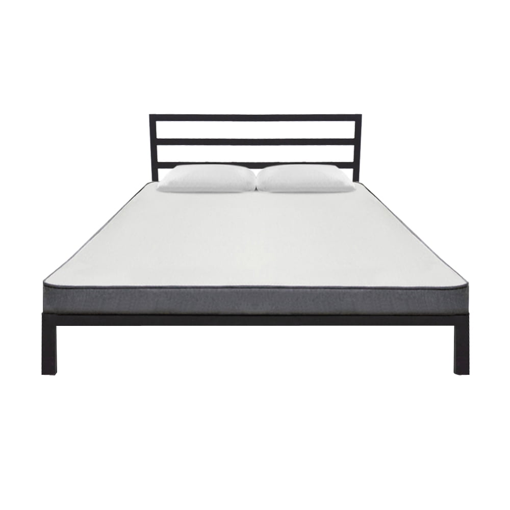 Iron Bed Frame, Tall Heavy-Duty Steel Slats, Head Support/Bed Frame/Platform Bed, Queen Size Black