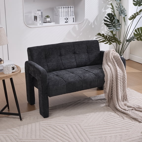 Jopath Modern Loveseat Sofa Couch,Chenille Comfortable Upholstered Sofa Couch Leisure Sofa for Small Spaces,Apartments,Black