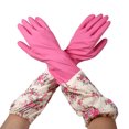 thumbnail image 4 of Floral impermeable hogar lavavajillas agua polvo limpieza tarea guantes de goma rosa, 4 of 4