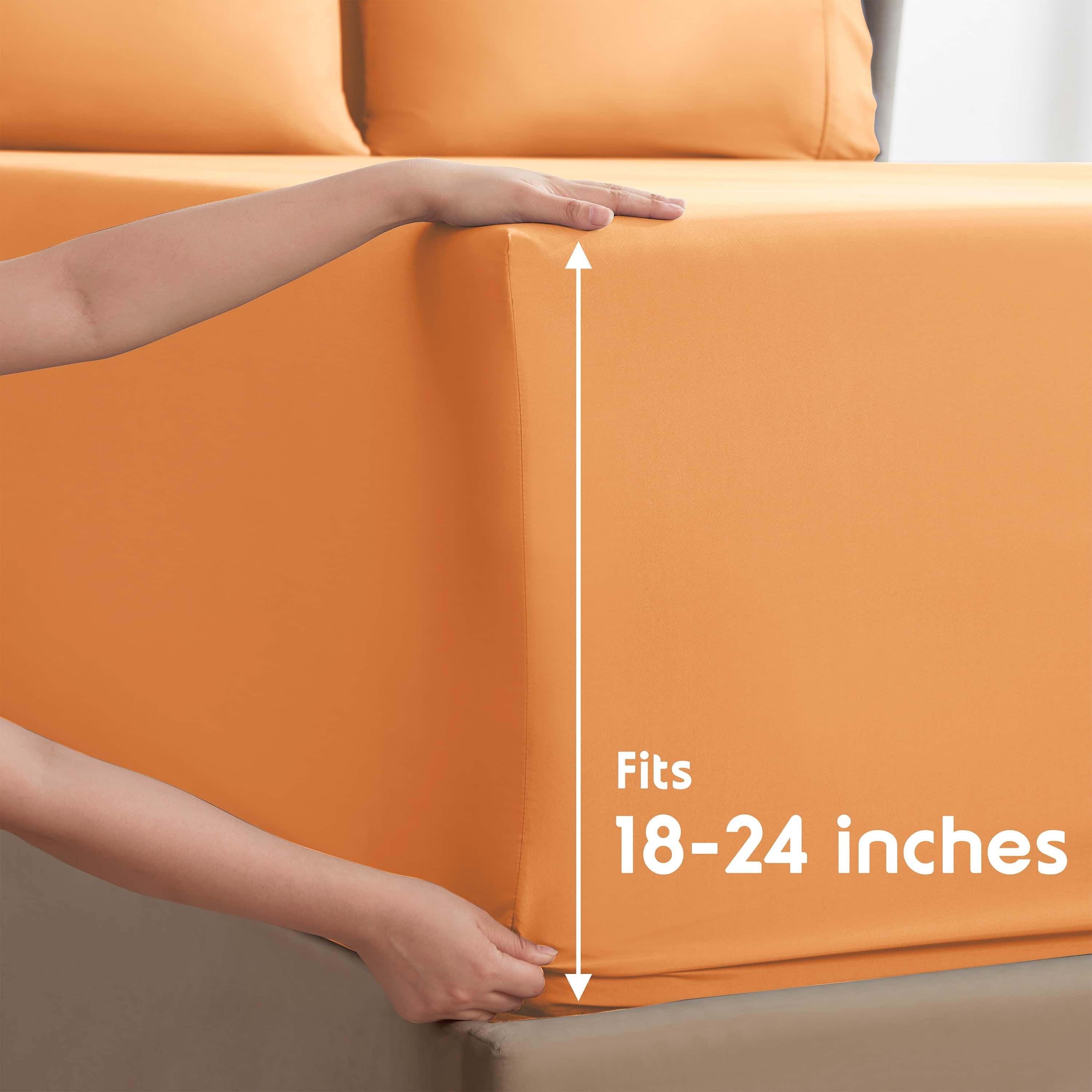 LammaLoe Extra Deep Pocket California King Sheets Set, 4 Piece, Fits 18"-24" Mattress, Breathable & Extra Soft Bed Sheets, Apricot Orange