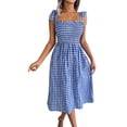 thumbnail image 1 of Lucakuins Vestido de tirantes para mujer, sin mangas, con cordones, plisado, a cuadros, vestido midi de verano para uso diario informal Lucakuins  moda, 1 of 7