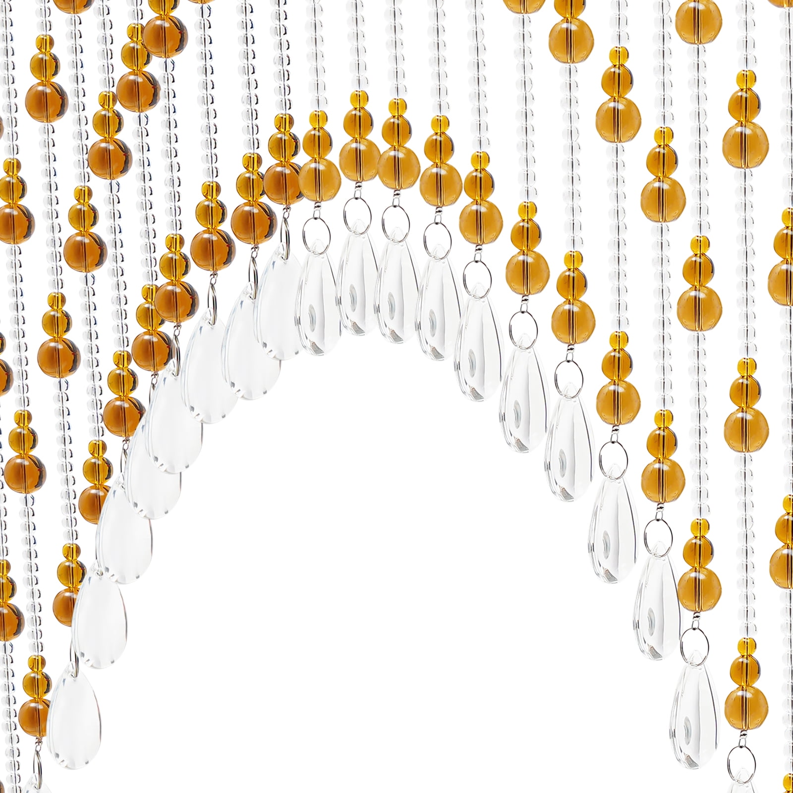 23.6" High Clear Crystal Door Beads Beaded Curtains for Doorways Windows Arched w/ Adhesive Hook Amber
