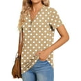 thumbnail image 4 of Shirts for Women Plus Size Short Sleeved V-neck Button Up Polka Top Khaki L, 4 of 5