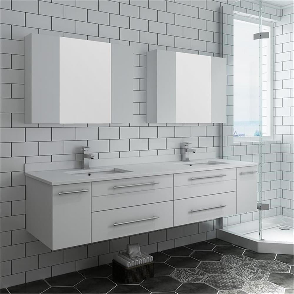 Fresca Lucera Wall Hung Double Undermount Sink Bathroom Vanity - Thumbnail 4