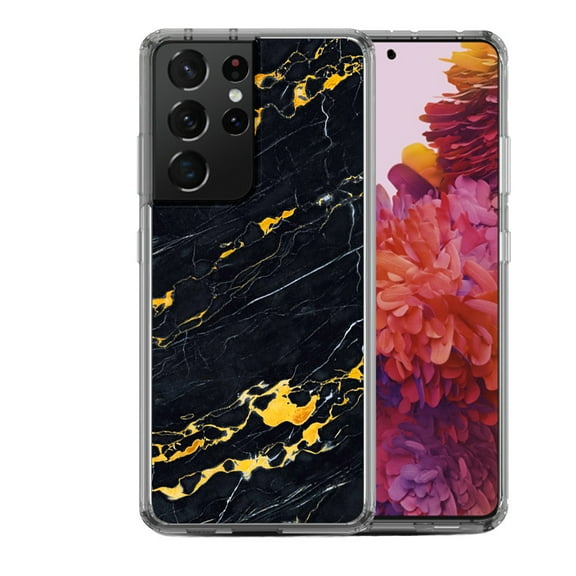 Shockproof Hybrid Bumper Phone Case for Samsung Galaxy S21 Ultra, by OneToughShield ® - Marble / Lava