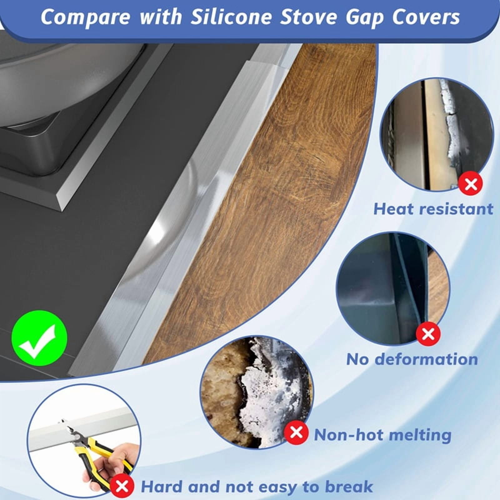 2 Packs x Stove Gap Covers Stainless Steel-Silver