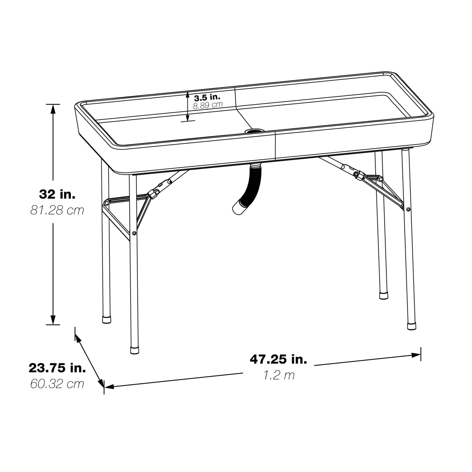 Folding Beverage Ice Cooler Table in Resin with Sateen removable skirt