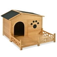 thumbnail image 6 of Pefilos 48" Large Wooden Dog House for Outdoor and Indoor, Cat Shelter with Doors and Porch, Cabin Style Pet Kennel for Medium Dogs, Gray, 6 of 8