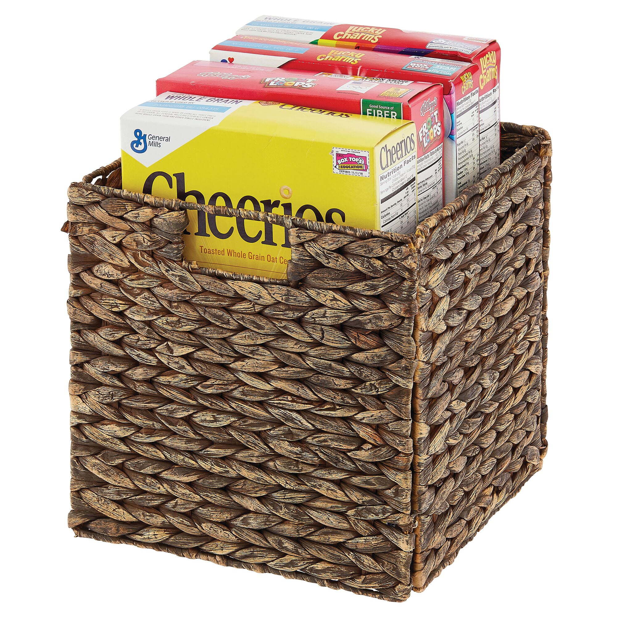 mDesign Woven Hyacinth Kitchen Storage Organizer Basket Bin, 8 Pack, Brown Wash