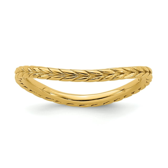 925 Sterling Silver Gold Wave Stackable Ring Curved